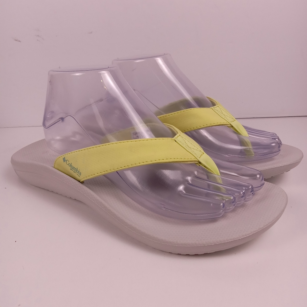Columbia Sportswear Barraca PFG Flip Flops Womens Size 9 Yellow Grey Sandals